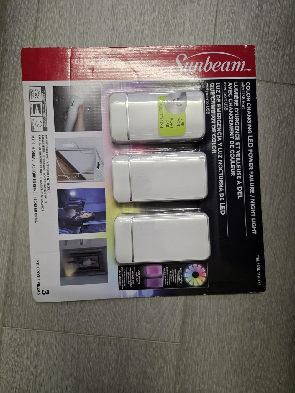 Sunbeam White LED Color-Changing Plug-In Night Lights (3-Pack)
